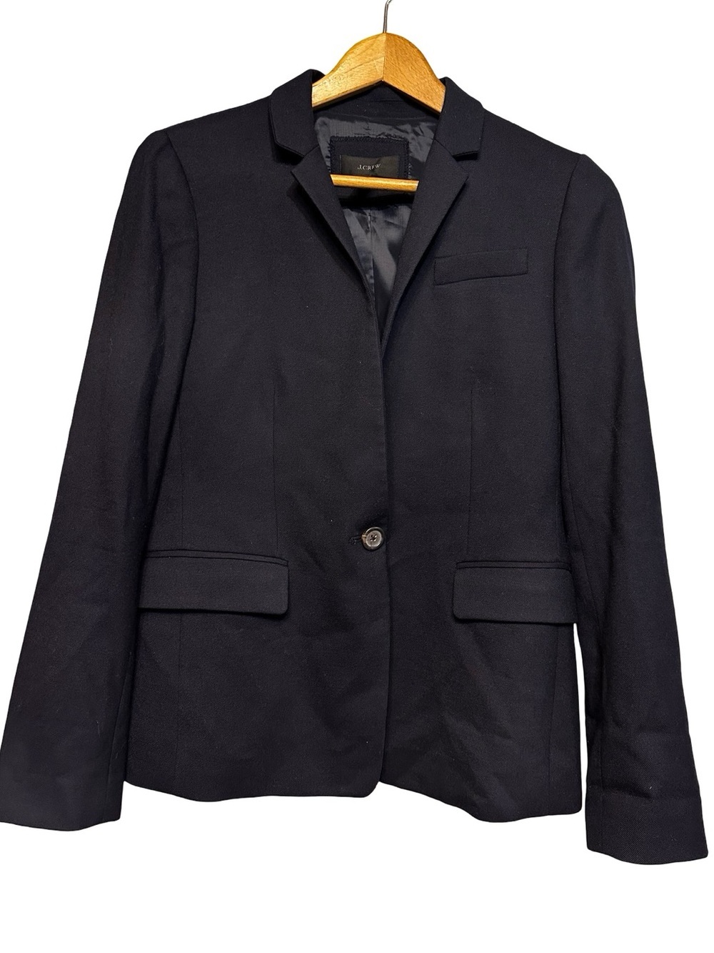 J. Crew Navy Blue Regent Wool Blend One Button Blazer Jacket Size 4 Academia